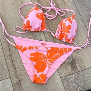 Roxy Pink and Orange Floral String Bikini